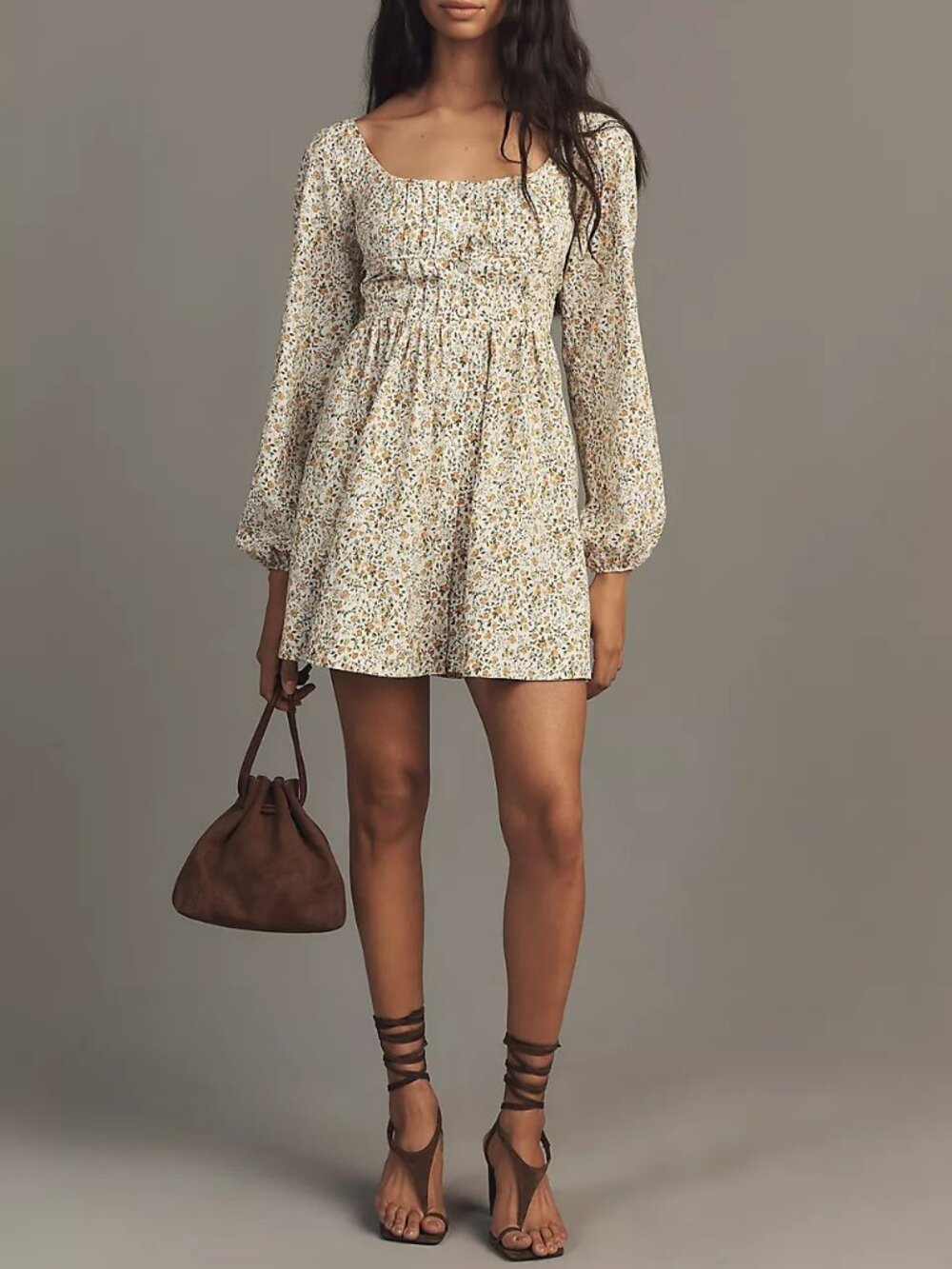 By Anthropologie Long-Sleeve Corset A-Line Mini Dress